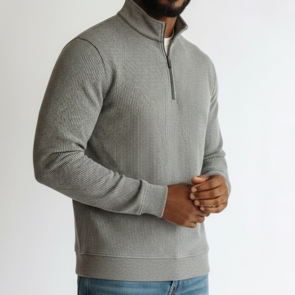£ Moving Sale Hickey Freeman Striped Half Zip Golf Pullover Size L Light Gray